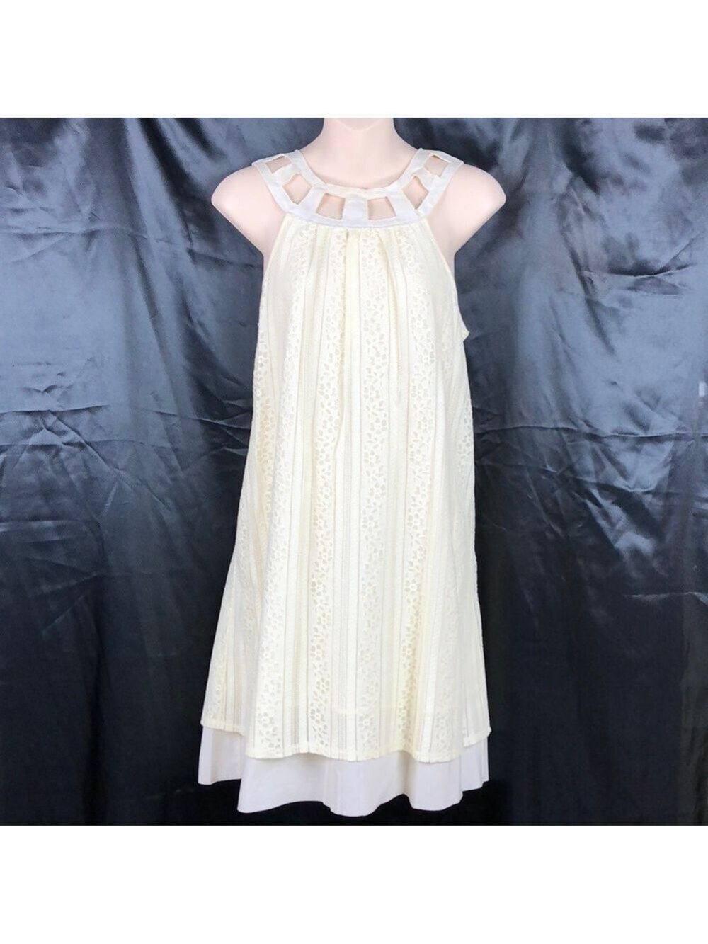 𝅺BNWT-IVORY color dress eyelet, lace cutwork neck